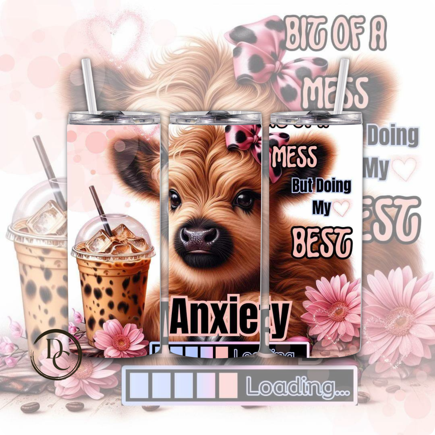 Anxiety Highland Cow Custom Sublimation 20 oz Skinny Tumbler 