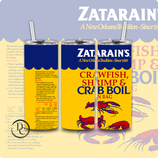 Zatarain's Crab Boil, Tony Chachere's Seasoning Cajun Seasoning 20 oz Custom Sublimation Tumbler Stainless Steel Tabasco, Slap Ya Mama, Old Bay