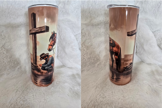 Cross Man Praying Horse Clearance Custom Sublimation Tumbler #15
