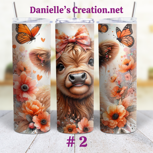 Highland Cow Classic or Glow in the Dark 20 Oz Custom Sublimation Tumbler Stainless Steel Insulated