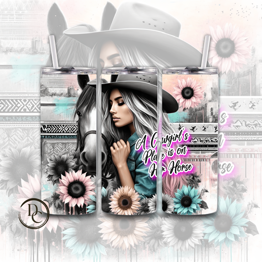 A Girls Place Is On Her Horse Cowgirl 20 oz Custom Sublimation Tumbler Stainless Steel 4