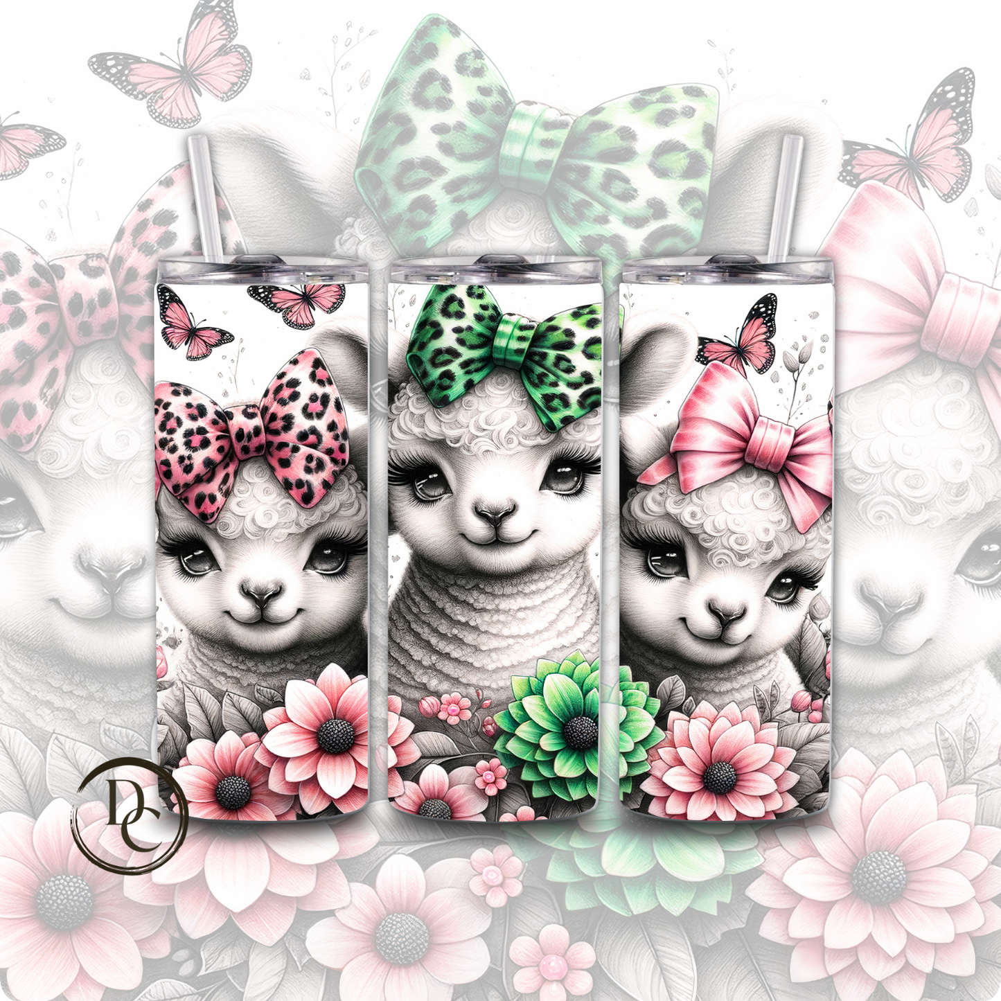 Sheep Cute Bow Animals 20 oz Custom Sublimation Tumbler Stainless Steel 13