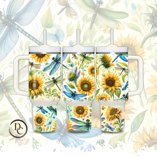 Dragonfly Sunflower 30 oz & 40 Oz Custom Sublimation Tumbler Stainless Steel Insulated 