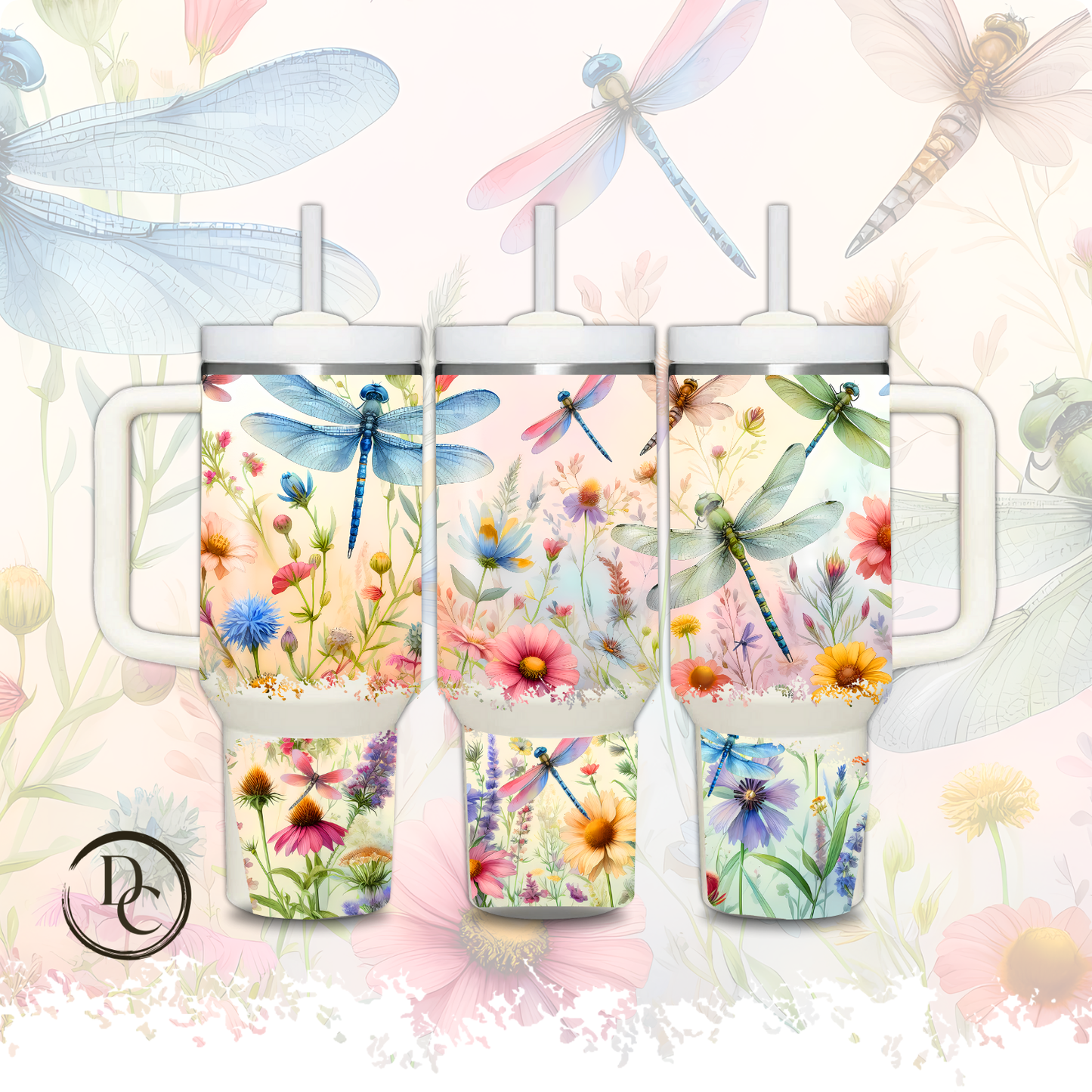 Dragonflies Flowers 30 oz & 40 Oz Custom Sublimation Tumbler Stainless Steel Insulated 