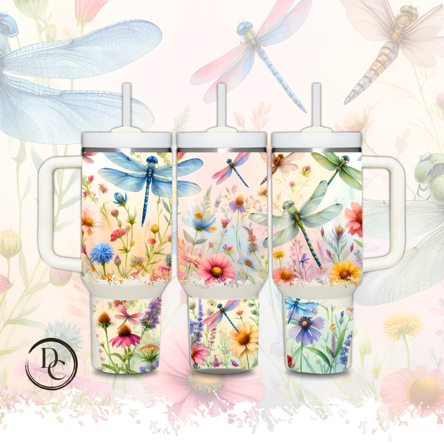 Dragonflies Flowers 30 oz & 40 Oz Custom Sublimation Tumbler Stainless Steel Insulated 