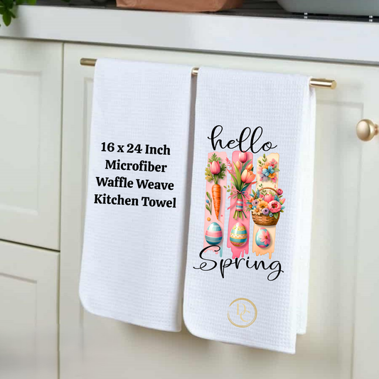 Hello Spring, Easter Kitchen Towel Microfiber Waffle Weave