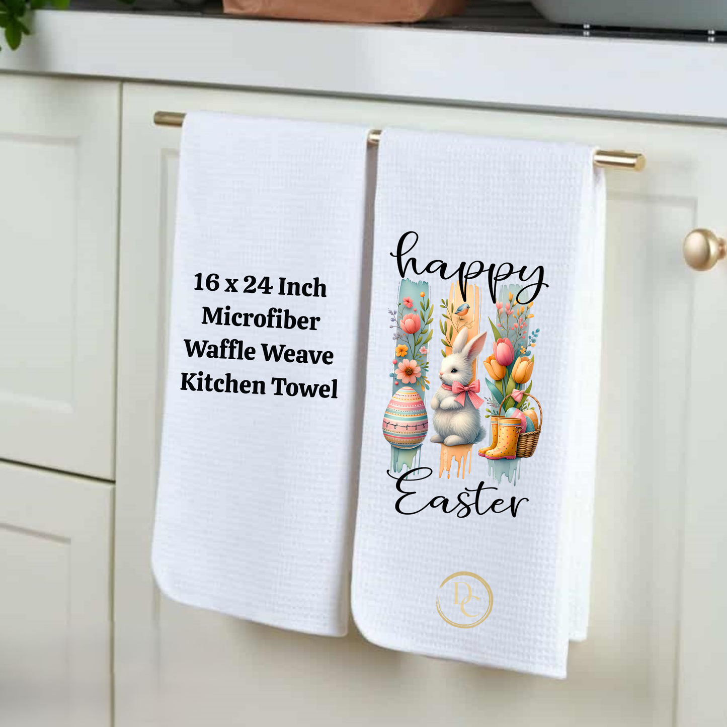 Hop Into Easter with love and laughter, Easter Kitchen Towel Microfiber Waffle Weave