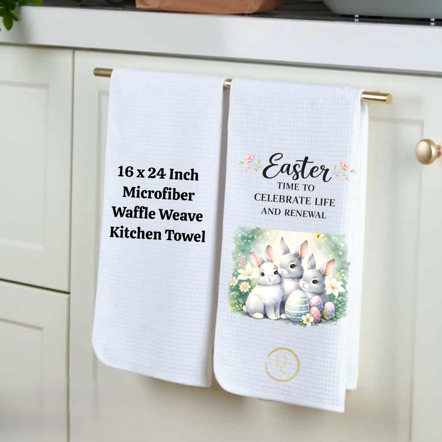 Hop Into Easter with love and laughter, Easter Kitchen Towel Microfiber Waffle Weave