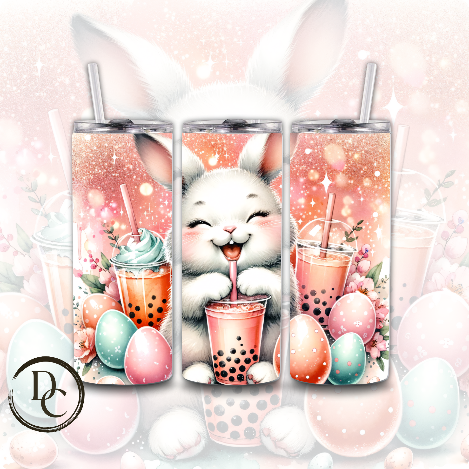 Easter Bunny Bubble Tea Festive Holiday 20 oz Custom Sublimation Tumbler Stainless Steel Insulated