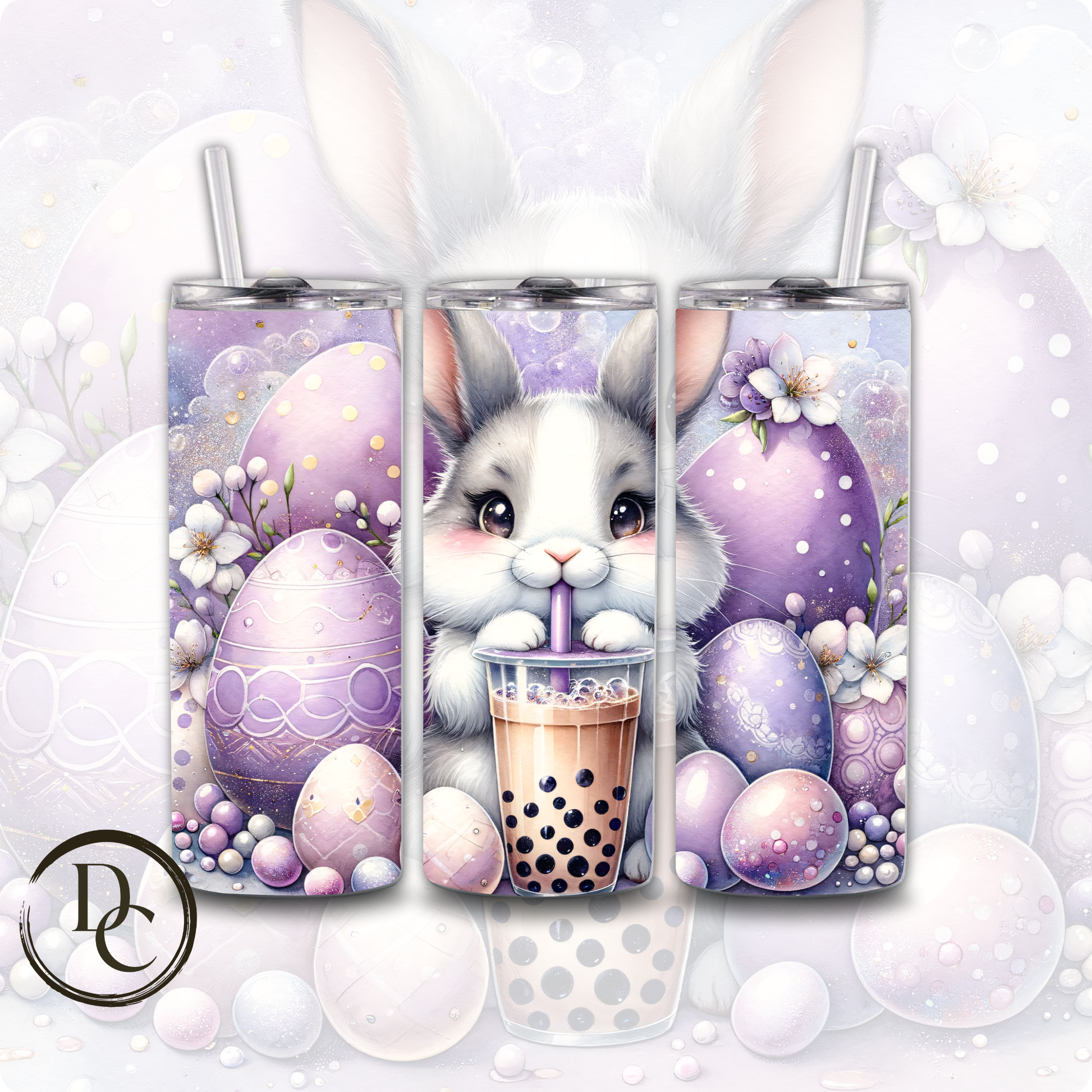 Easter Bunny Bubble Tea Festive Holiday 20 oz Custom Sublimation Tumbler Stainless Steel Insulated