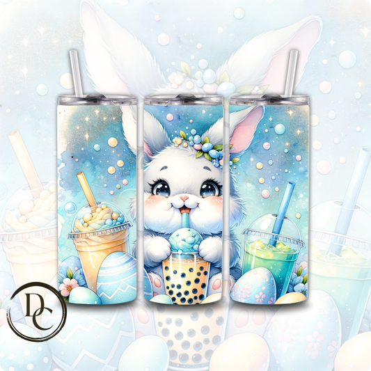 Easter Bunny Bubble Tea Festive Holiday Decorated Eggs 20 oz Custom Sublimation Tumbler Stainless Steel Insulated