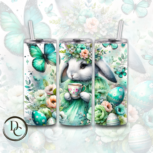 Easter Bunny Tea Decorated Eggs Festive Holiday 20 oz Custom Sublimation Tumbler Stainless Steel Insulated