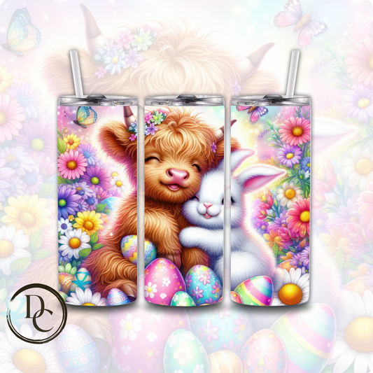 Easter Highland Cow with Bunny 20 oz Custom Sublimation Tumbler Stainless Steel Insulated