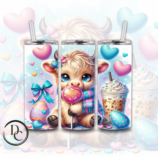 Easter Highland Cow Coffee Sucker 20 oz Custom Sublimation Tumbler Stainless Steel Insulated