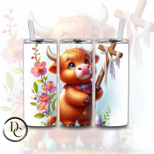 Easter Highland Cow Decorated Eggs 20 oz Custom Sublimation Tumbler Stainless Steel Insulated 