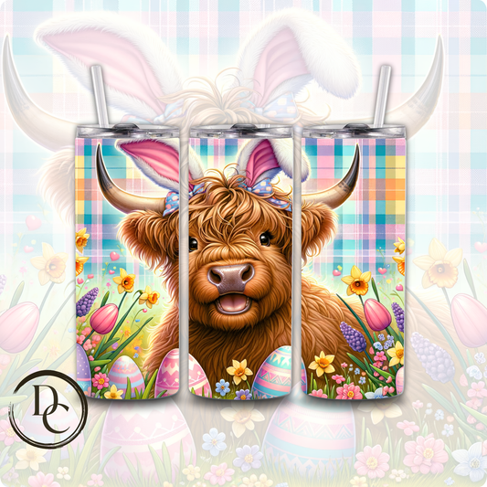Easter Highland Cow Decorated Eggs 20 oz Custom Sublimation Tumbler Stainless Steel Insulated 