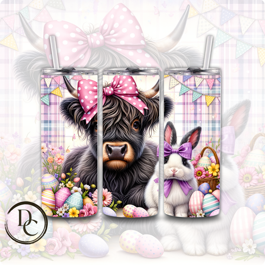 Easter Highland Cow Decorated Eggs 20 oz Custom Sublimation Tumbler Stainless Steel Insulated 