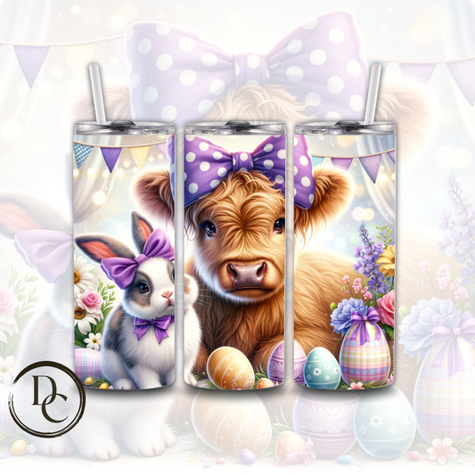 Easter Highland Cow Decorated Eggs 20 oz Custom Sublimation Tumbler Stainless Steel Insulated 