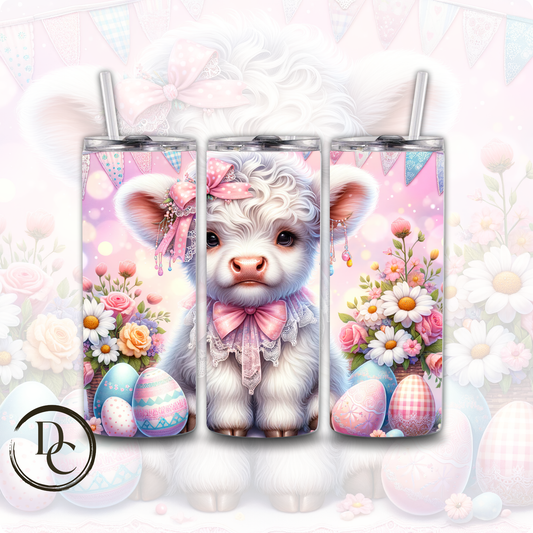 Easter Highland Cow Decorated Eggs 20 oz Custom Sublimation Tumbler Stainless Steel Insulated 