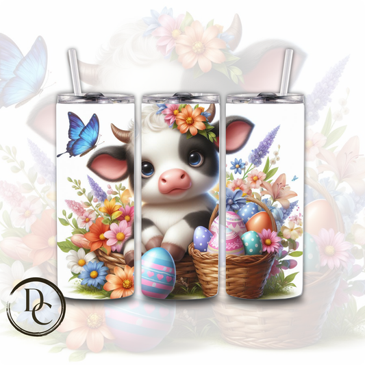 Easter Highland Cow Decorated Eggs 20 oz Custom Sublimation Tumbler Stainless Steel Insulated 