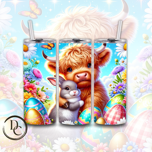 Easter Highland Cow with Bunny 20 oz Custom Sublimation Tumbler Stainless Steel Insulated