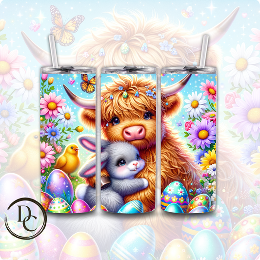 Easter Highland Cow with Bunny 20 oz Custom Sublimation Tumbler Stainless Steel Insulated