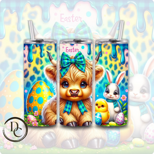 Easter Highland Cow with Bunny 20 oz Custom Sublimation Tumbler Stainless Steel Insulated
