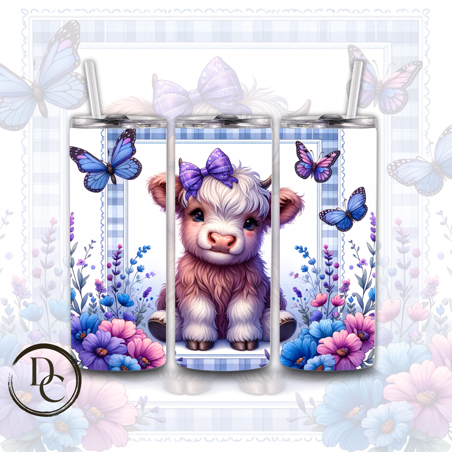 Floral HIGHLAND COW 20 oz Custom Sublimation Tumbler Stainless Steel # 20