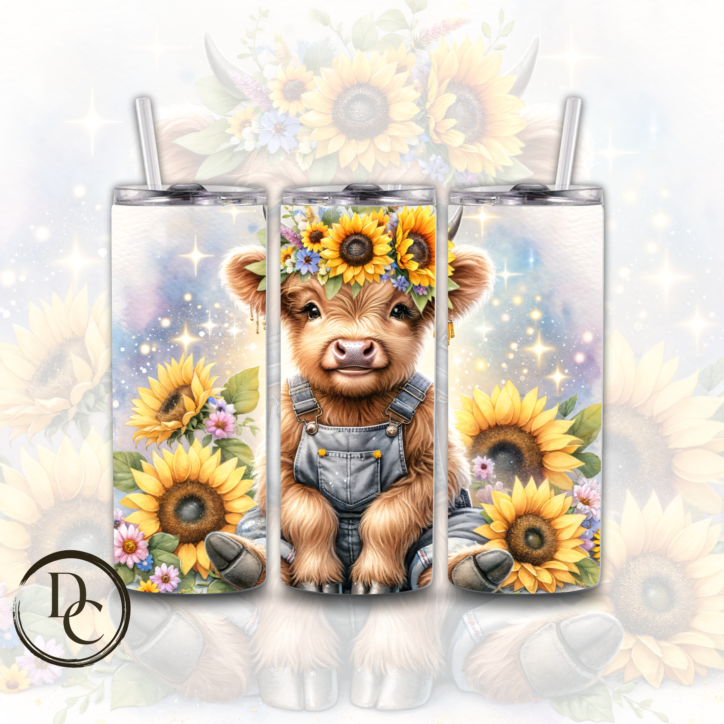 Floral HIGHLAND COW 20 oz Custom Sublimation Tumbler Stainless Steel # 20