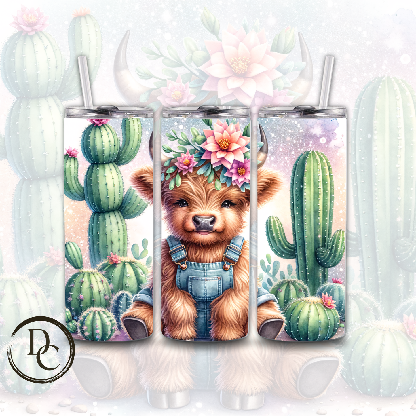 Floral HIGHLAND COW 20 oz Custom Sublimation Tumbler Stainless Steel # 20
