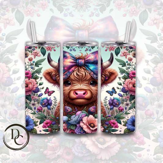Floral HIGHLAND COW 20 oz Stainless Steel Custom Sublimation Tumbler #2