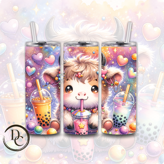 Floral HIGHLAND COW 20 oz Stainless Steel Custom Sublimation Tumbler #3