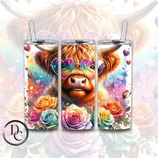 Floral HIGHLAND COW 20 oz Stainless Steel Custom Sublimation Tumbler #4