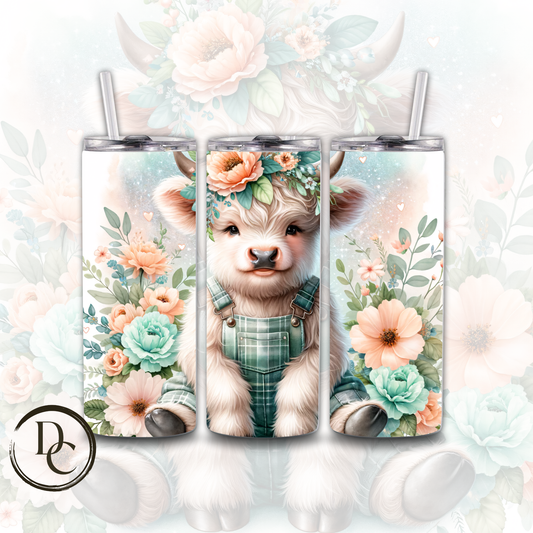 Floral HIGHLAND COW 20 oz Custom Sublimation Tumbler Stainless Steel #6