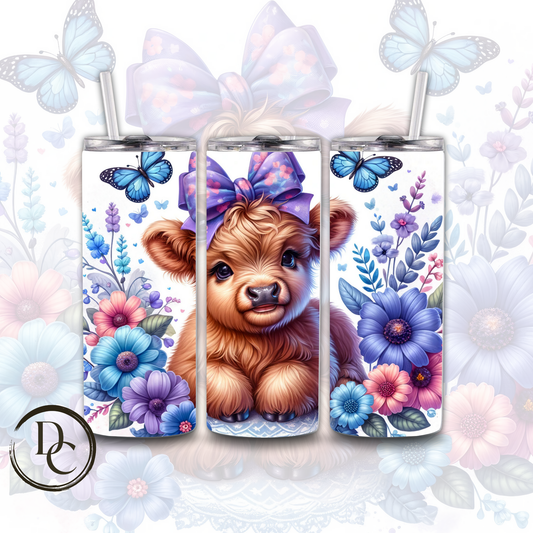 Floral HIGHLAND COW 20 oz Custom Sublimation Tumbler Stainless Steel #8