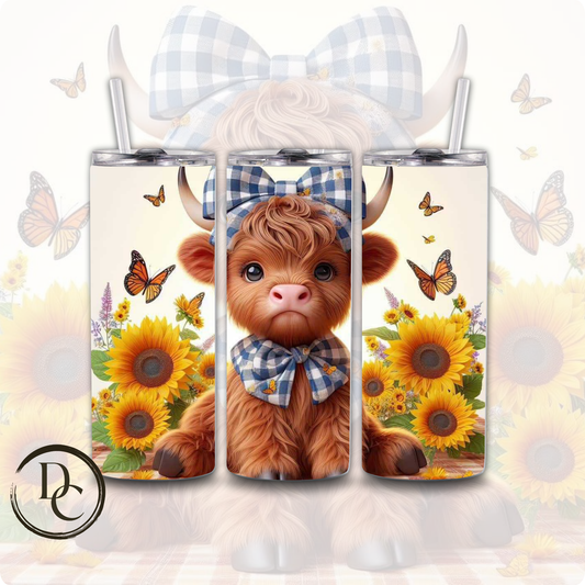 Floral HIGHLAND COW 20 oz Custom Sublimation Tumbler Stainless Steel #9