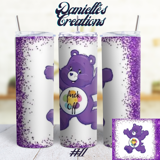 Swear Bear 20 oz Custom Sublimation Tumbler Stainless Steel Eat Shit, Fuck Off, Bitch