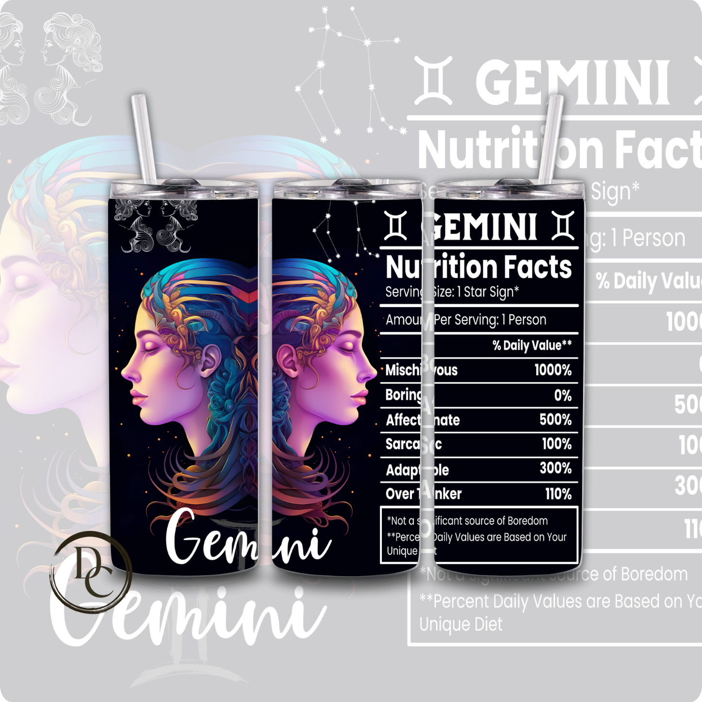 Pisces ZODIAC NUTRITION FACT 20 oz Custom Sublimation Tumbler Stainless Steel