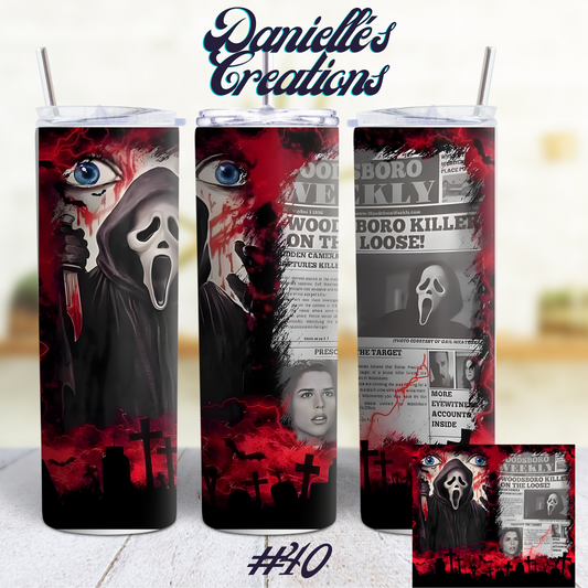 Ghost Face Halloween 20 oz Custom Sublimation Tumbler Stainless Steel 4