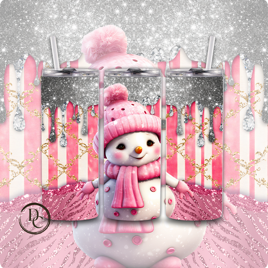 Christmas Pink Snowman 20 Oz Custom Sublimation Tumbler Stainless Steel # 12