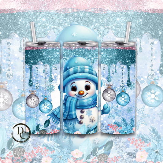 Blue Snowman Christmas 20 Oz Custom Sublimation Tumbler Stainless Steel# 17