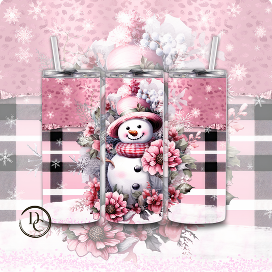 Pink Snowman Christmas 20 Oz Custom Sublimation Tumbler Stainless Steel# 18
