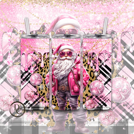 Christmas Glitter 20 Oz  Custom Sublimation Tumbler Stainless Steel # 4 Pink Santa