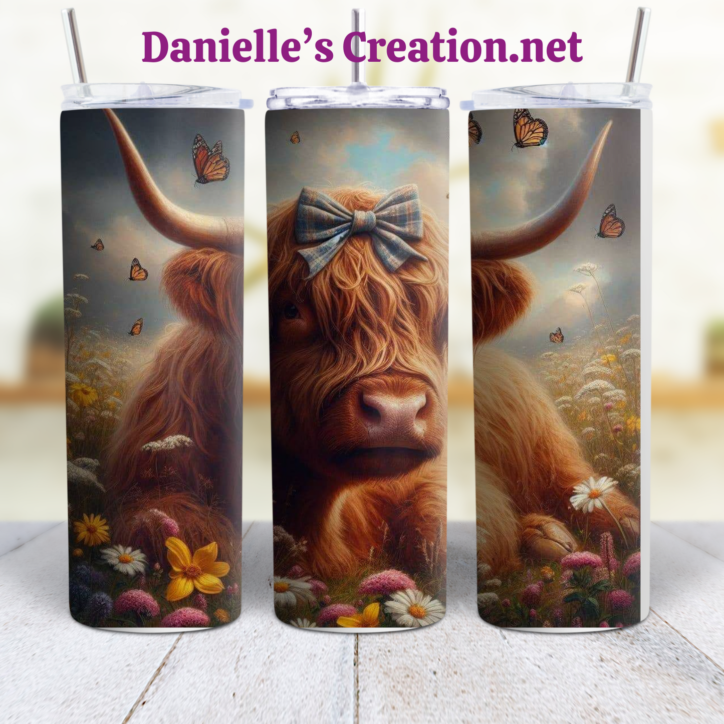 Pink Ribbon HIGHLAND COW 20 oz Custom Sublimation Tumbler Stainless Steel #21