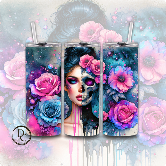 Half Sugar Skull Flowers 20 oz Custom Sublimation Tumbler Stainless Steel 8