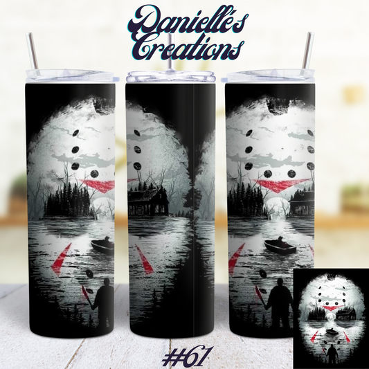Halloween 20 oz skinny tumbler Jason mask#22