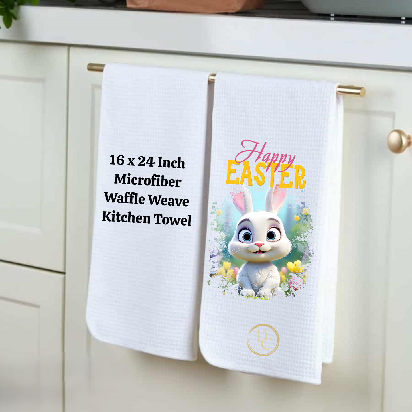 Easter Blessings Tan bunny, Easter Kitchen Towel Microfiber Waffle Weave