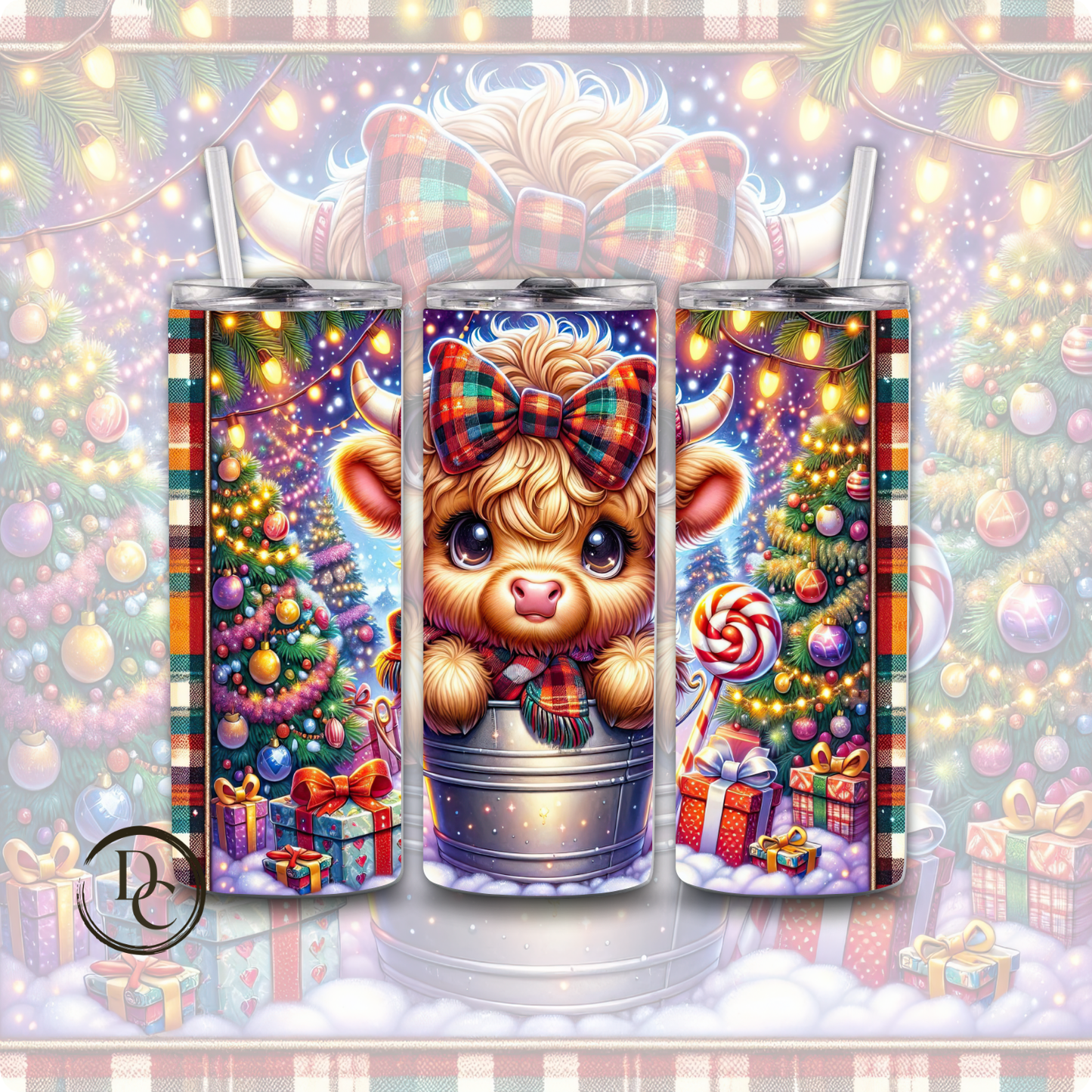 Baby Highland Cow Christmas 20 oz Custom Sublimation Tumbler Stainless Steel #33