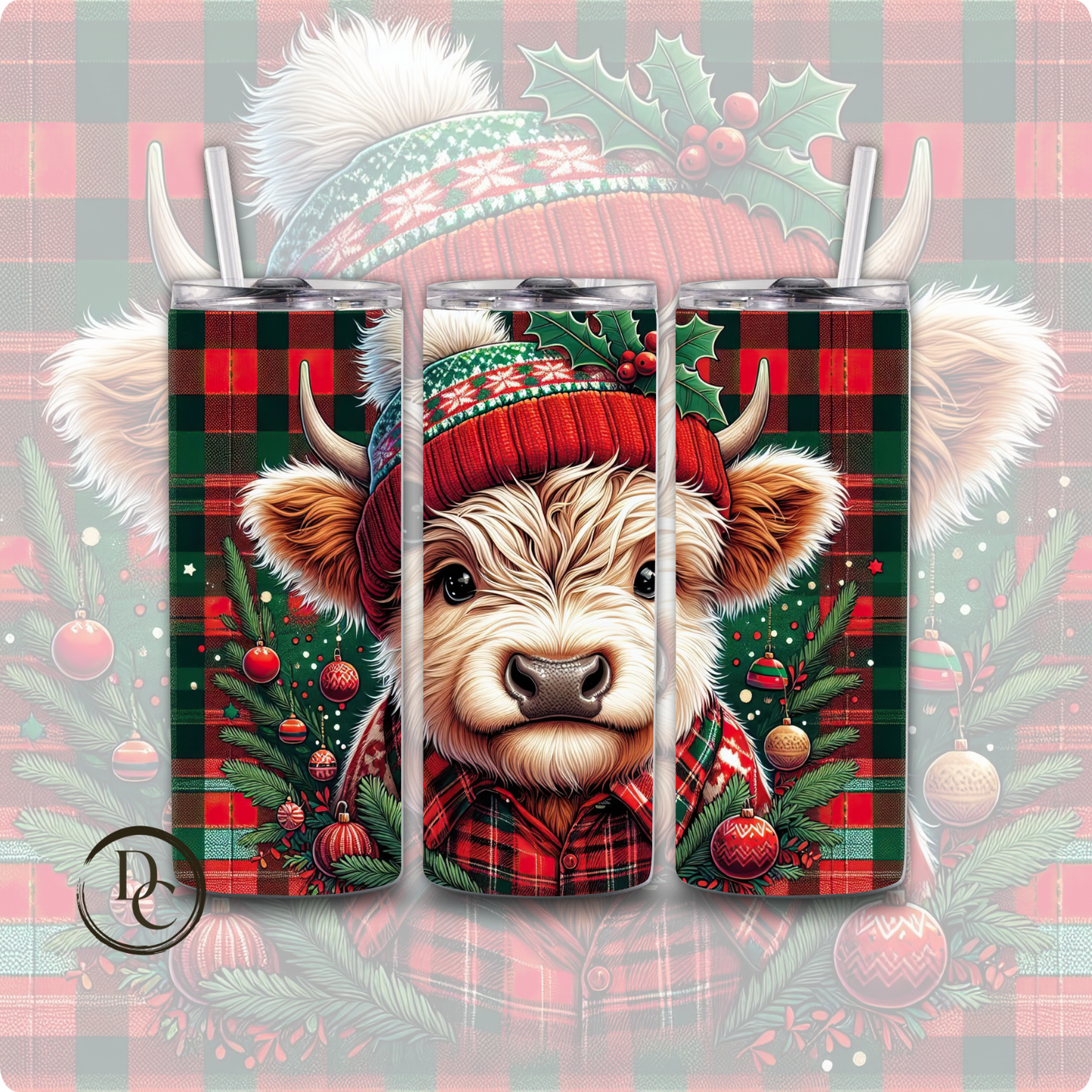 Baby Highland Cow Christmas 20 oz Custom Sublimation Tumbler Stainless Steel #33
