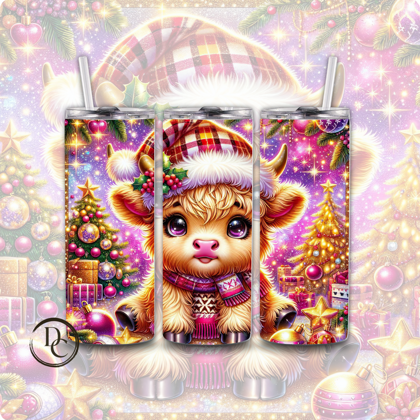 Baby Highland Cow Christmas 20 oz Custom Sublimation Tumbler Stainless Steel #33